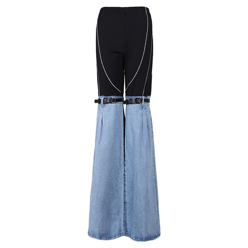 Женские джинсы с высокой талией и контрастной строчкой в европейско-американском весеннем стиле — уникальный стиль, универсальный, прямой крой