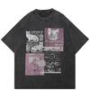 Streetwear Funny Cats Graphic T-Shirt Cotton Washed Black Tshirt Unisex Tops Tees Short Sleeves T Shirt