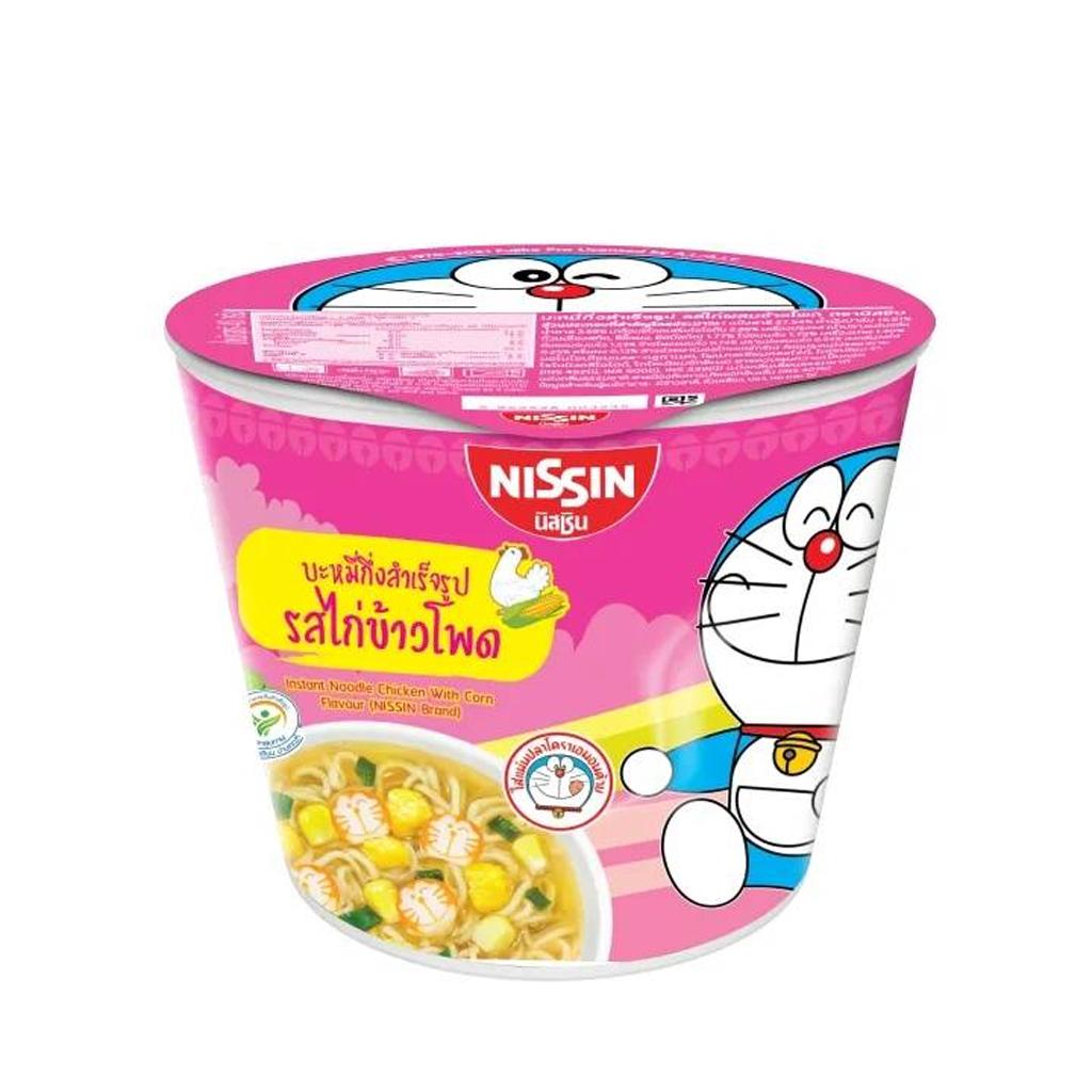 NISSIN Лапша быстрого приготовления Doraemon в мини-стаканчике с курицей и вкусом кукурузы 40 г. х 6 шт.