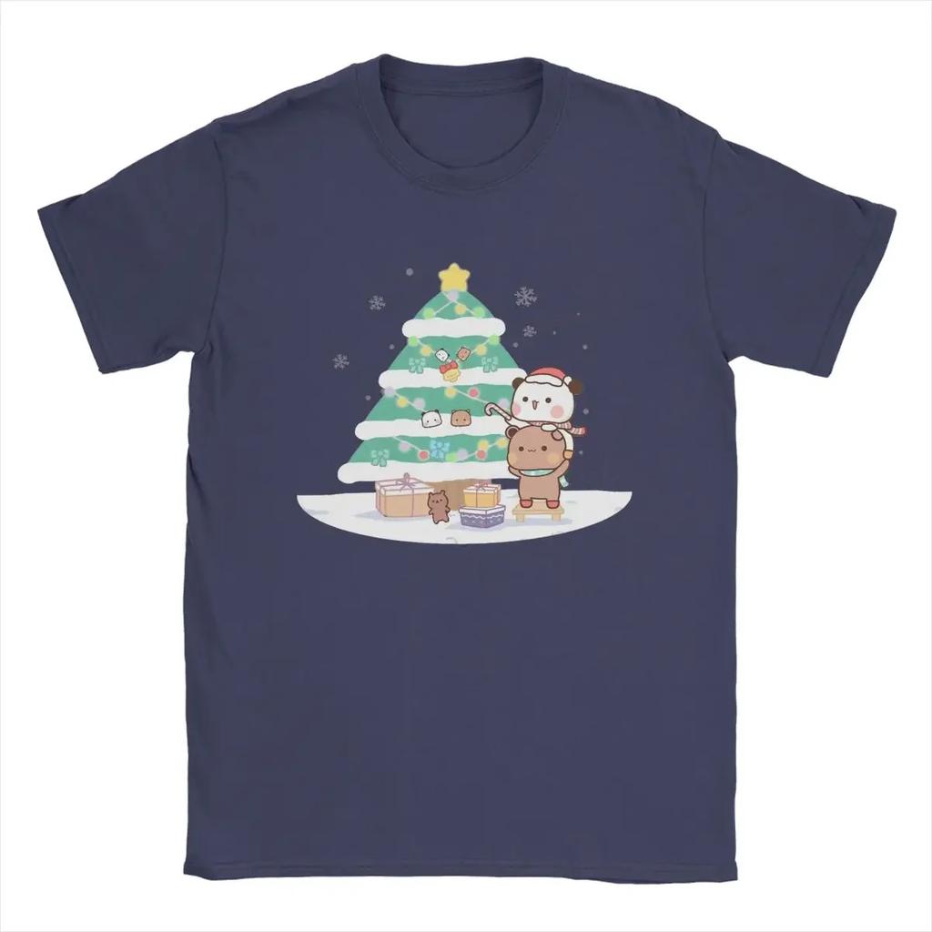 Bubu Dudu Merry Christmas T Shirts Cotton Vintage T-Shirt Round Collar Panda And Brownie Bear Couple Tee Shirt Short Sleeve