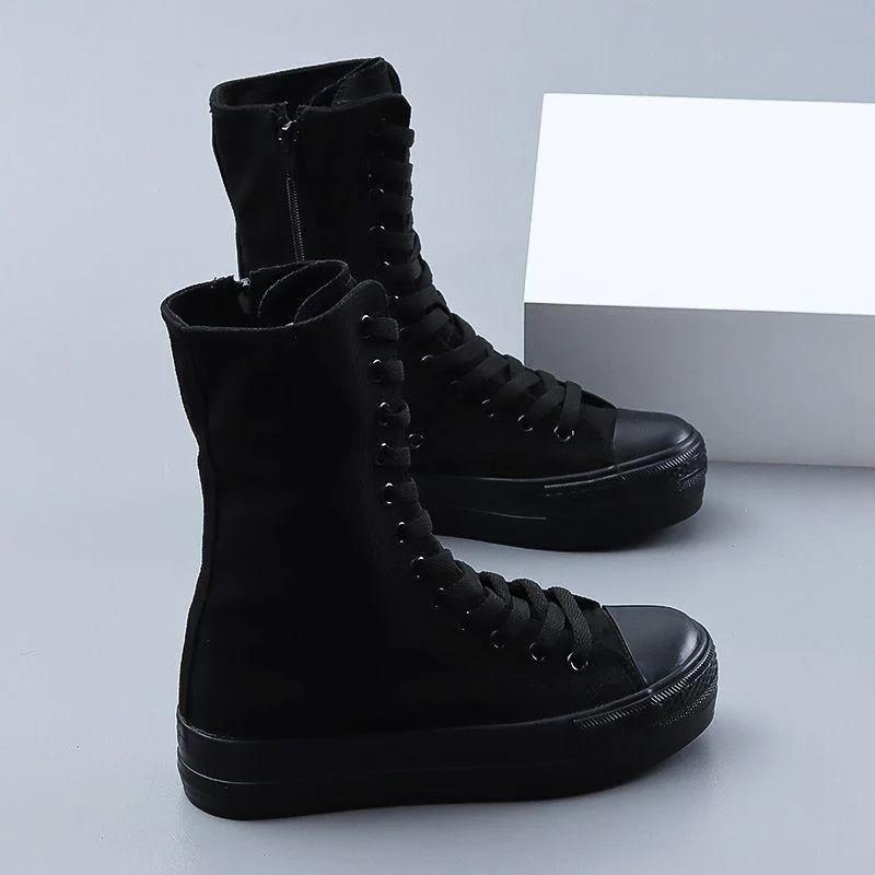 Женская обувь Модные высокие кеды Ботинки из парусины Осень Удобные танцевальные туфли для женщин Белые повседневные кроссовки Женские ботинки до середины икры