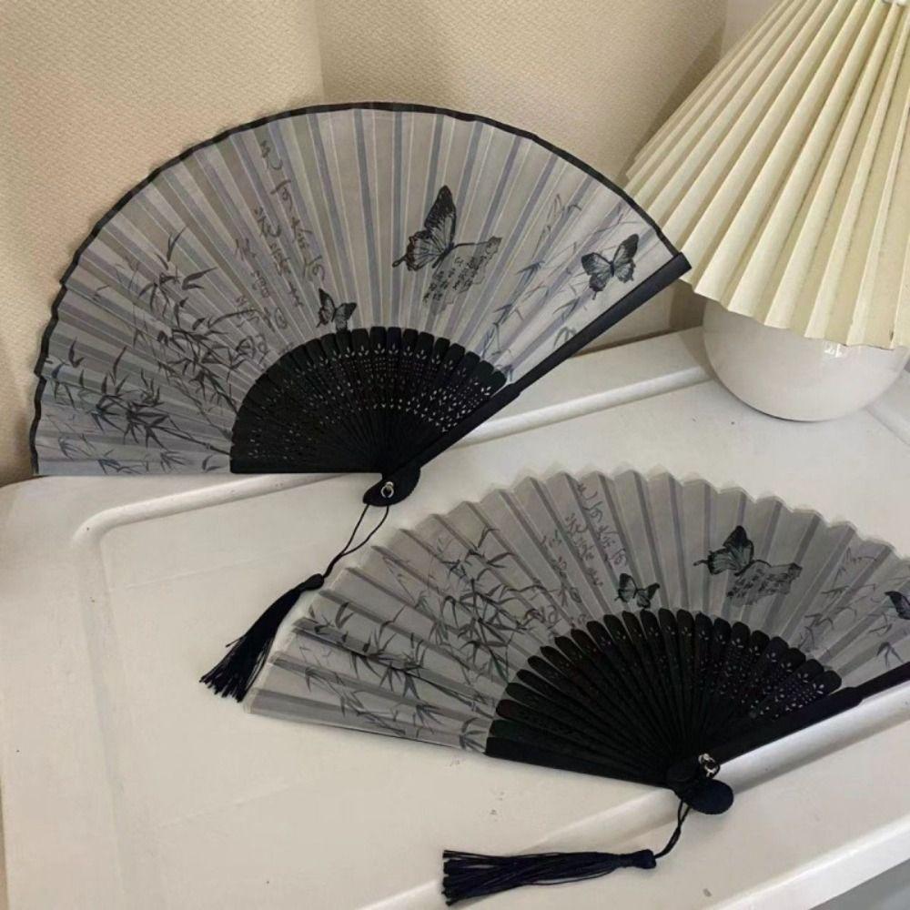 Веер для классического танца в китайском стиле, высококачественный веер с росписью тушью, новый складной веер с кисточками