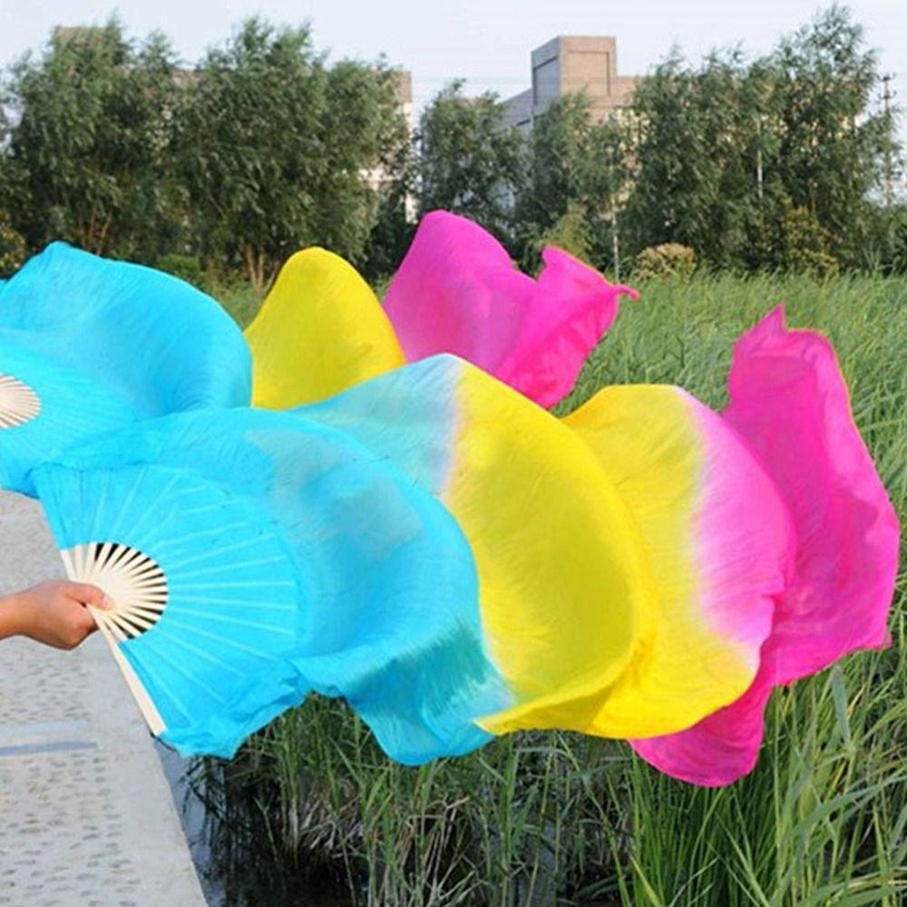 150см Танцевальные Практические Градиентные Цветные Длинные Шелковые Веера Шелковые Веера Танец Живота Веер из Вискозного Шелка