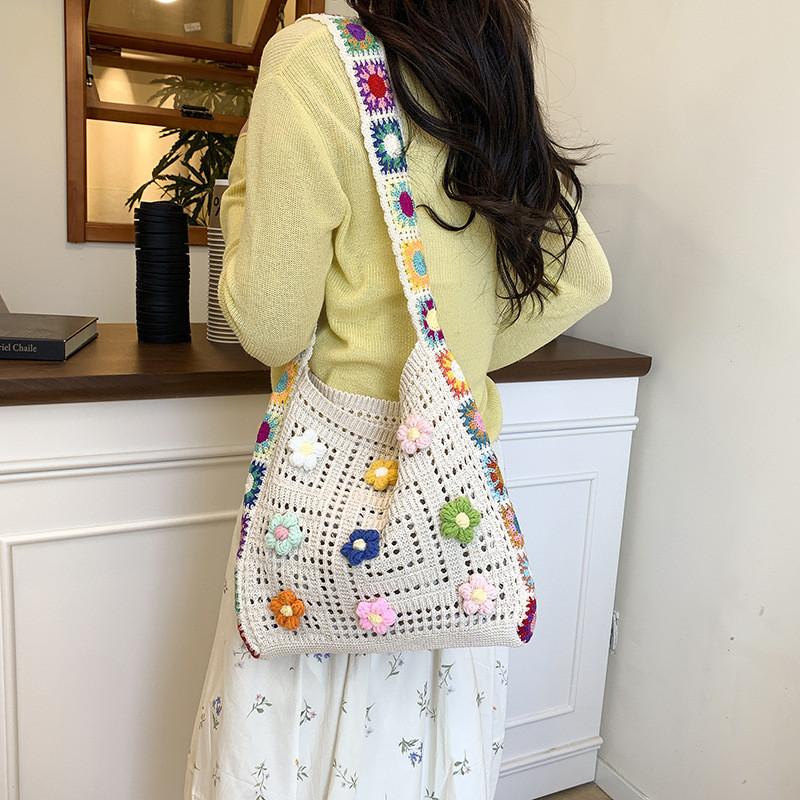 Summer Fashion Woven Bucket Bag With Inner Pouch For Casual Outings