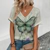 Summer Women T-shirt Butterfly Pattern V-Neck Tops Tees Female Fashion Trend Short Sleeve Clothing Ladies Daily Casual Outfit