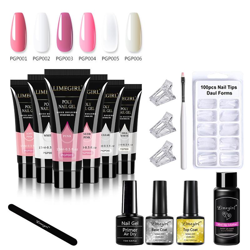 No-Wipe Extension Gel Kit with Nail Forms, Quick Soak-Off Builder Gel for Crystal Nail Extensions, Strong Flexible Clear Gel 30ml