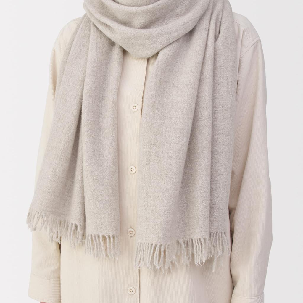 MUJI Plump Wool Large Stole (Thin) Unisex Adult DDC10A5A Light Beige 60 x 200cm
