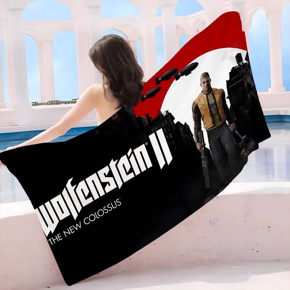 Wolfenstein Микрофибра Печатное Пляжное Полотенце Альпинизм Йога Пляж Плавание Бег Впитывающее Мягкое Полотенце