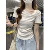 Милая летняя футболка с коротким рукавом для женщин, новый корейский дизайн, бретельки для девочек, облегающая базовая футболка