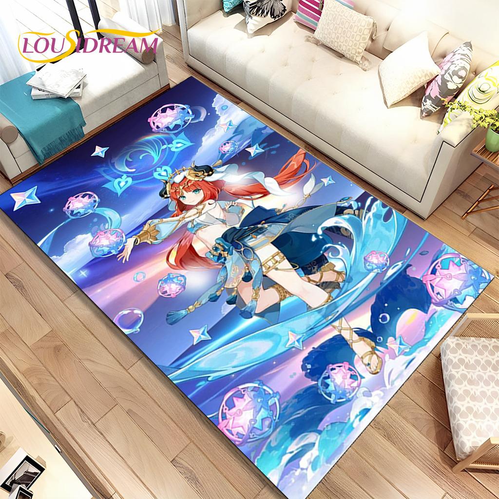 Genshin Impact Cartoon Game Area Rug, ковер для дома, гостиной, спальни, дивана, дверного коврика, кухонного декора, детский нескользящий напольный коврик