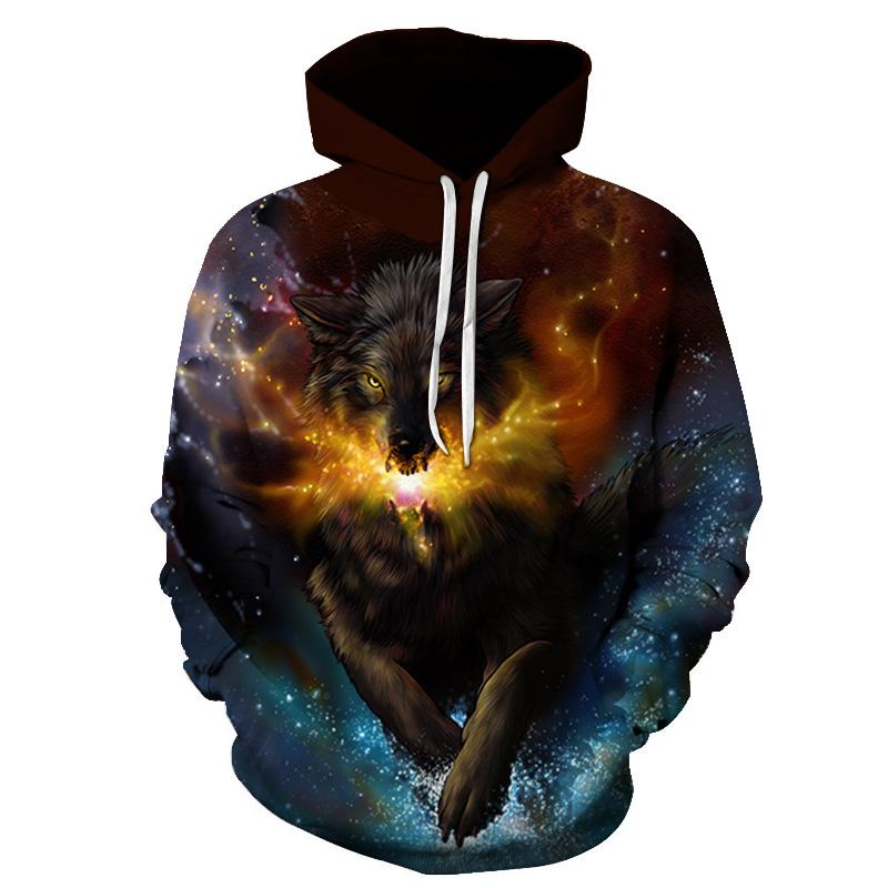 Крутая толстовка с капюшоном Волк Космическая Галактика Толстовки Мужские Яркий Волк Мода Красивый Волк Толстовки Весна Осень Пуловеры Свитшоты Свит
