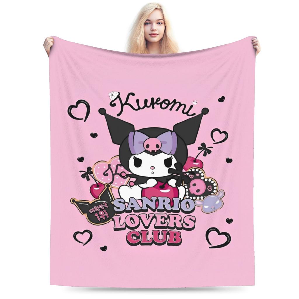 Cartoon Cool Cute Kuromi Fleece Throw Blanket  Blanket for Home Outdoor Super Soft Bed Rug