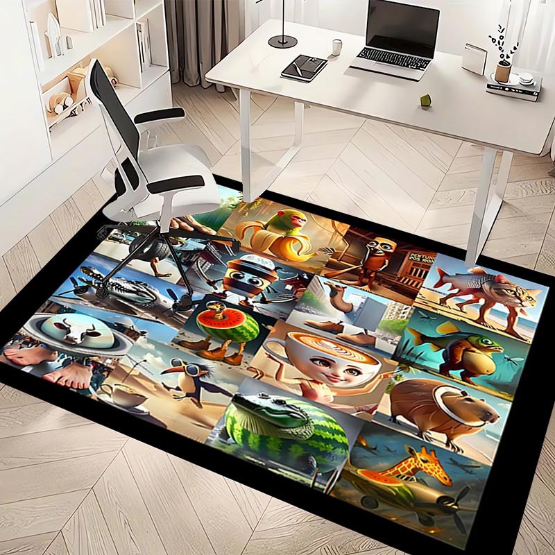 1pc Italian Brainrot characters7 Print Area Rug - Soft, Washable Non-Slip Indoor Mat, Living Room, Home Office Decorative Rug,Office Decorative