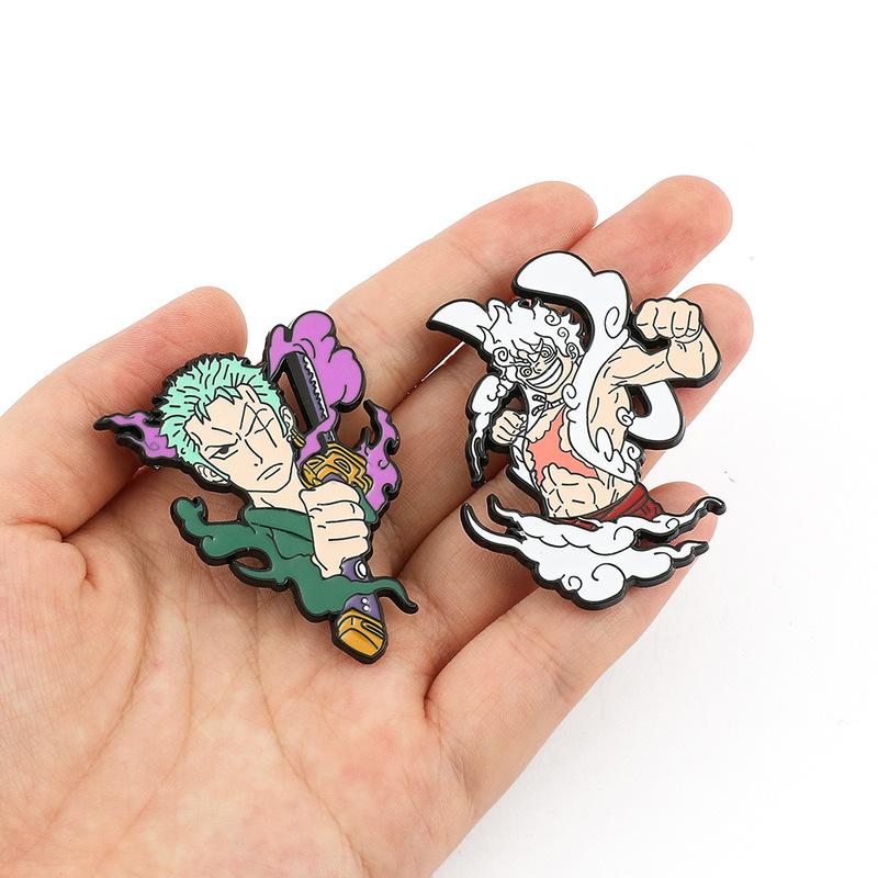 2-12pcs One Piece Metal Enamel Pins Anime Cartoon Brooches Luffy Zoro Sanji Chopper Badges For Clothing Bag Hat Accessory Gifts