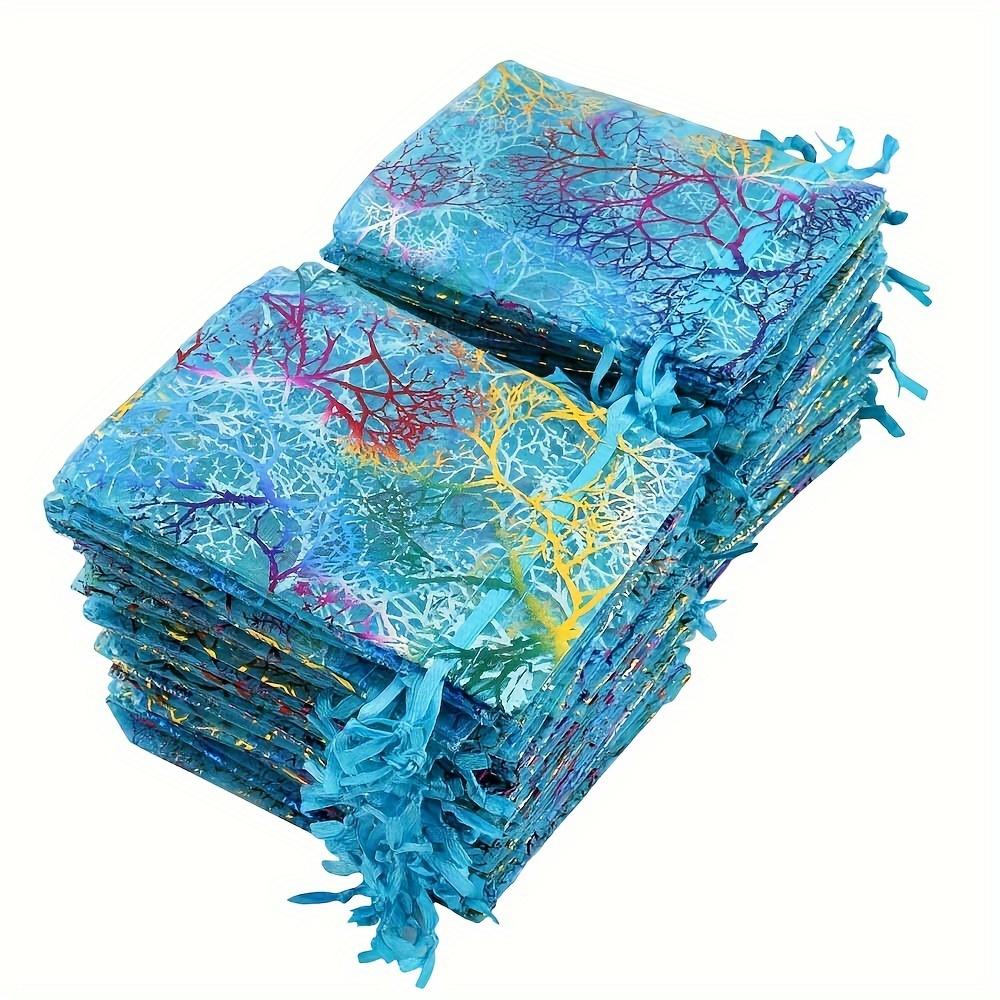 50pcs Elegant Jewelry Gift Bags Closure Golden Floral Design Mesh Pouches Candy Party Favors Organza Gift Bags with Drawstring