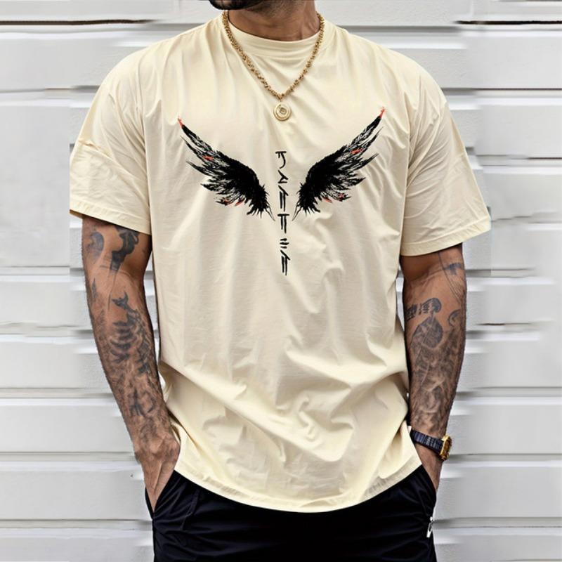 2024 Новая мужская футболка с графическим принтом Angel Wings, свободная повседневная футболка большого размера с круглым вырезом для занятий спортом и фитнесом, мужской топ с коротким рукавом