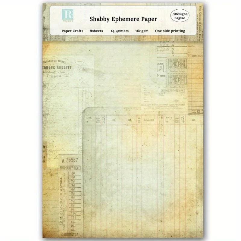 Винтажная бумага для скрапбукинга 'Shabby Ephemere', ассорти узоров, картон для декупажа, односторонний, винтажный, для DIY, декоративная, 8 шт.