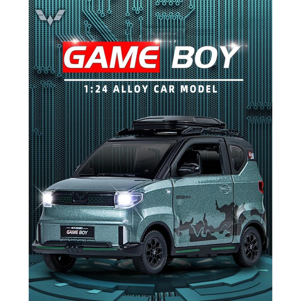 1/24 WuLing MINI EV GAME BOY Alloy Car Diecasts & Toy Vehicles Car Model Sound and Light Pull Back Car Toys for Kids Gifts
