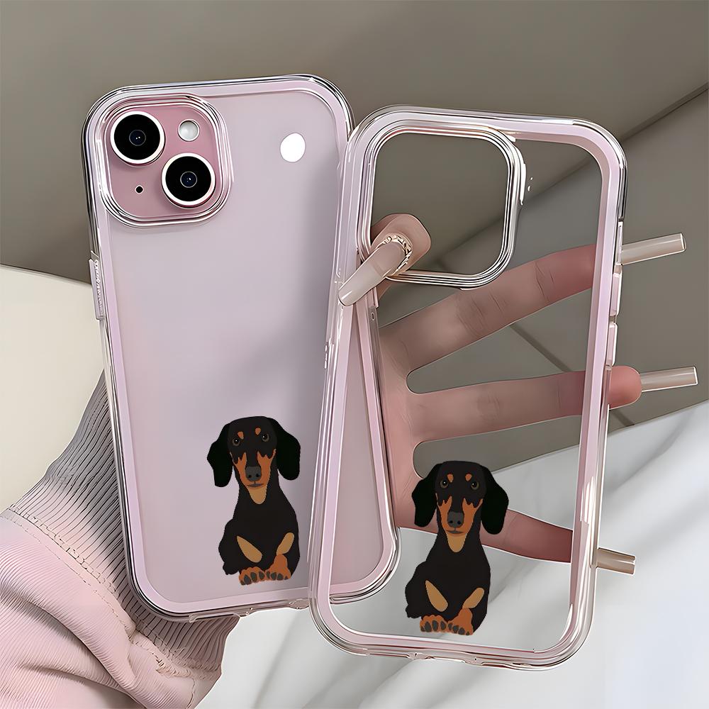 Прозрачный чехол для телефона с рисунком таксы Для iPhone 17 16 15 14 13 12 11 Pro Max Air Plus 2 в 1 Силиконовый мягкий чехол конфетного цвета