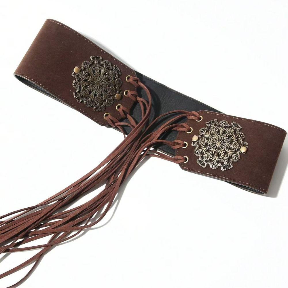 Leopard Print West Cowboy Waist Belt Trouser Decoration Pu Waistbands Splicing Rings Belt  Daily