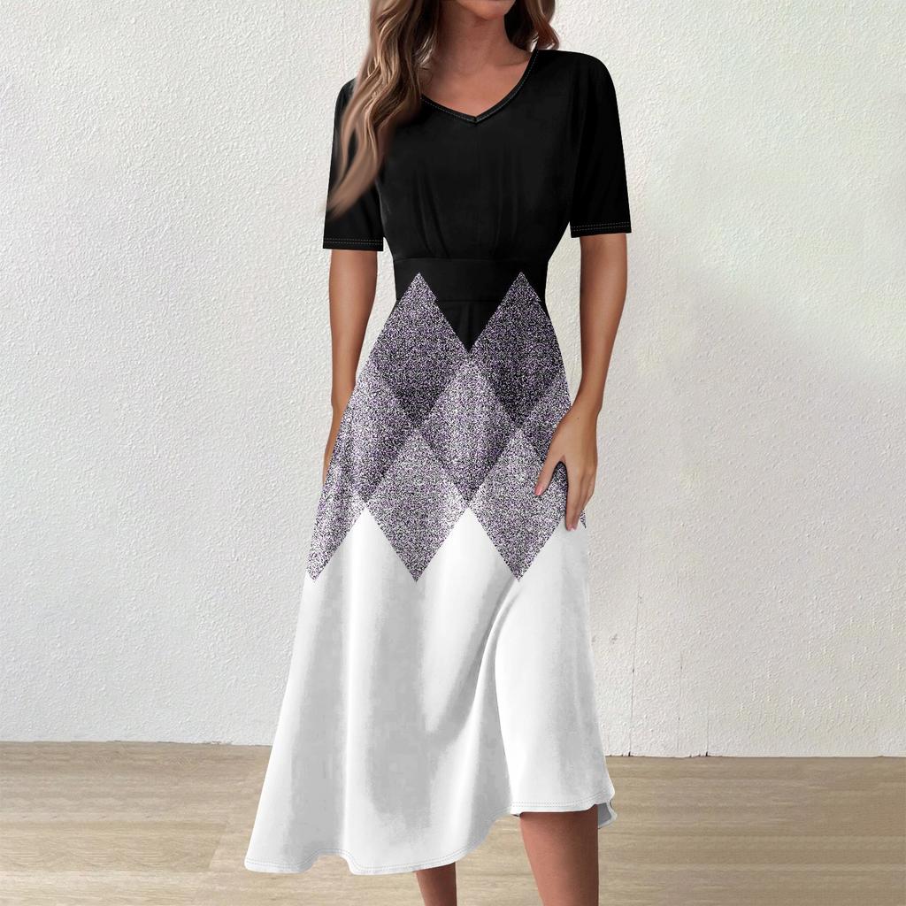 Women's  Casual Printing Summer Dress Short Sleeve Sundress Tank Dresses Beach Dress