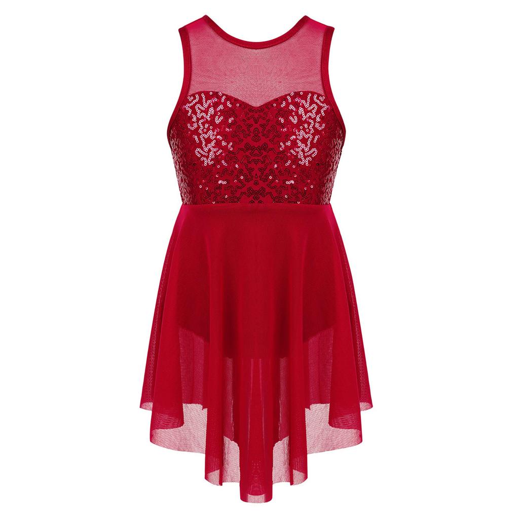 Kids Girls Lyrical Modern Contemporary Dance Costume Sequins Leotard Dance Dress