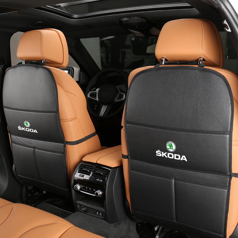 AGTQ2 Car Seat Back Anti-Kick Mat Protector Pad Cover For Skoda Octavia Superb Rapid Kodiaq Karoq Enyaq Vision Yeti Scala Fabia Kamiq
