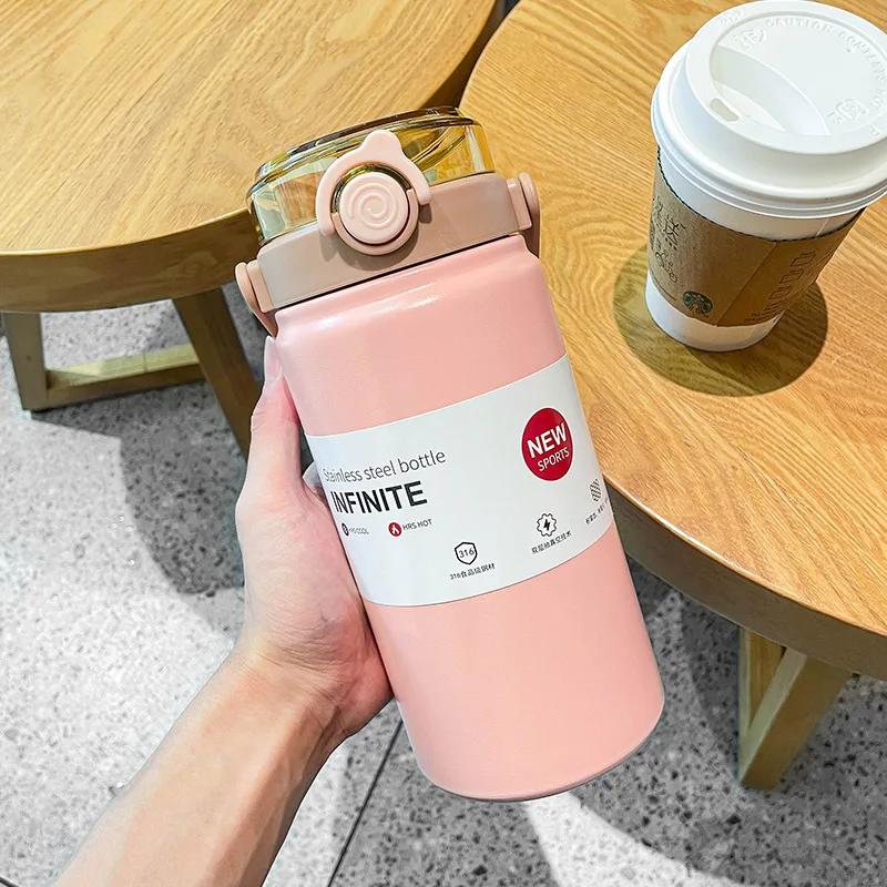 800/1000/1200ml Stainless Steel Water Jug,Pop Flip Lid Insulated Sports Bottle with Carry Handle & Shoulder Strap Camping Hiking
