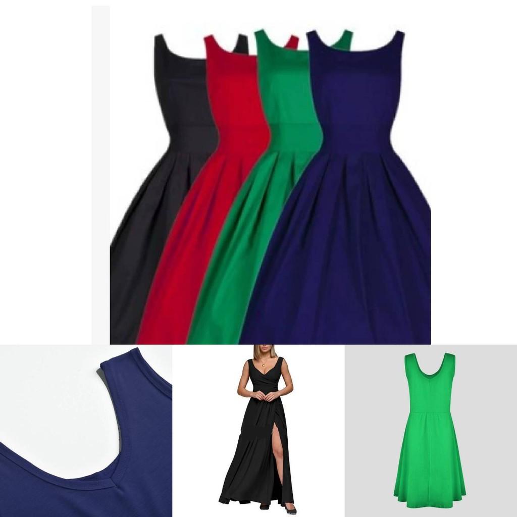 Patchwork Cotton Blend Sleeveless Dress Round Neck Flared Hem For Beach Parties