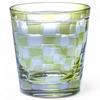 Mizukage Kiriko Rocks Glass Checkered Current Model J-kitchens Cup, 85xH90mm, 260cc, Green, Bisho,