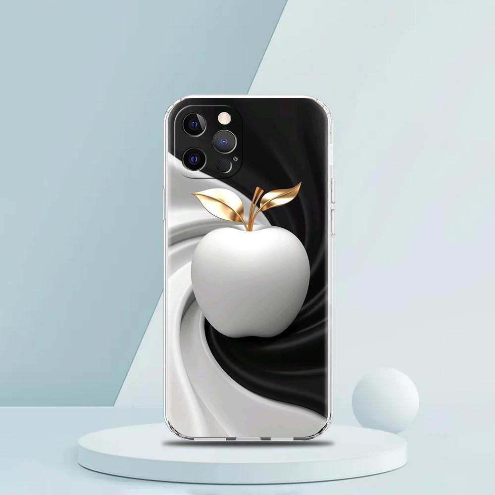 Мягкий прозрачный чехол-бампер из ТПУ для iPhone 16 15 14 13 12 11 Pro Max XR 8 7 Plus XR Оболочка Счастливый Черный с рисунком Яблока Capas