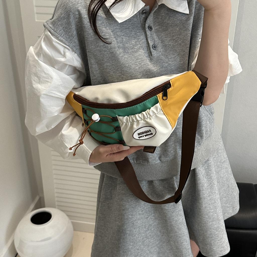 Милая модная нагрудная сумка с цветными блоками, сумка кроссбоди на шнурке нишевого дизайна, универсальная спортивная поясная сумка для девочек