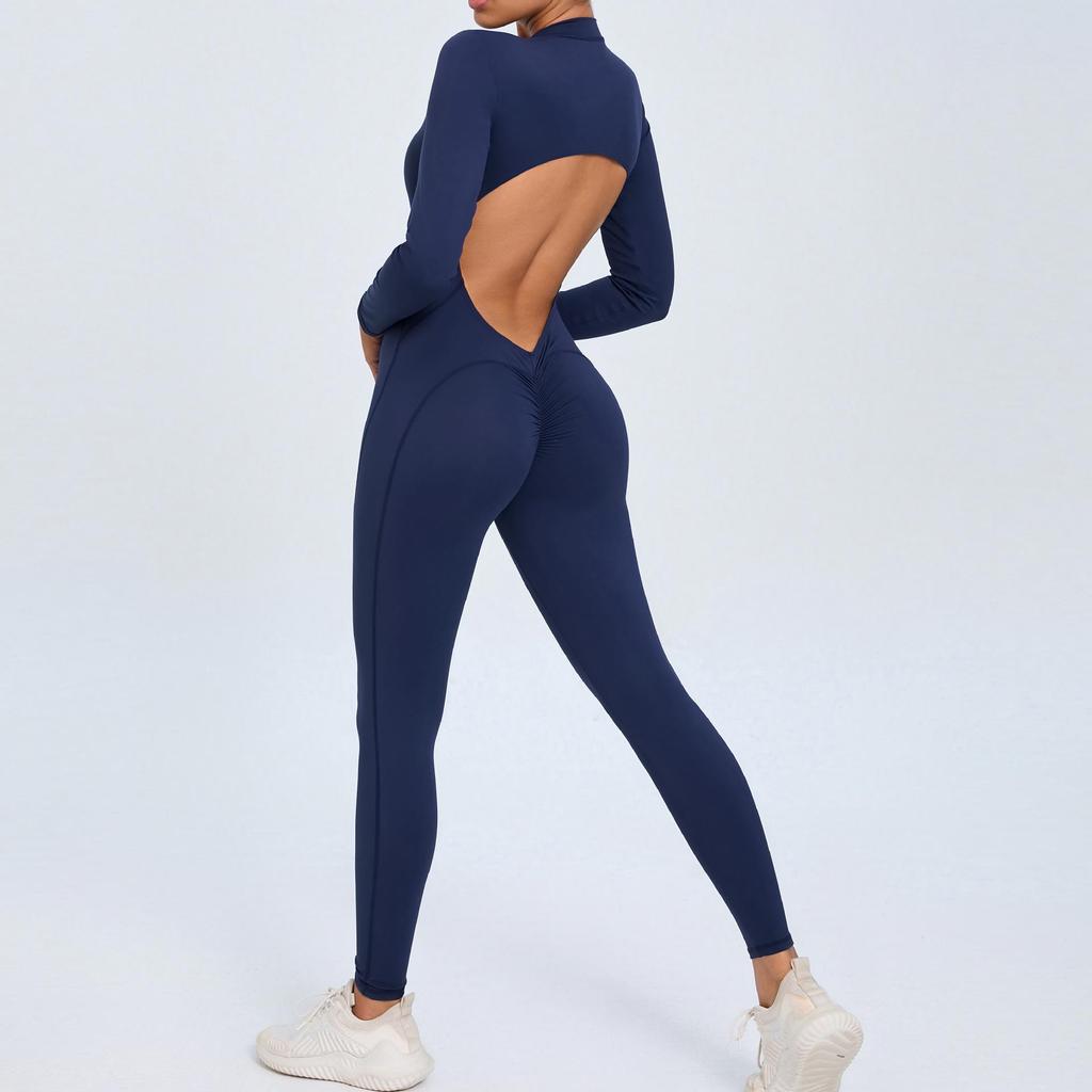 European & American Zipper Long Sleeve Yoga Jumpsuit - Women's Nude Feeling Fitness Bodysuit