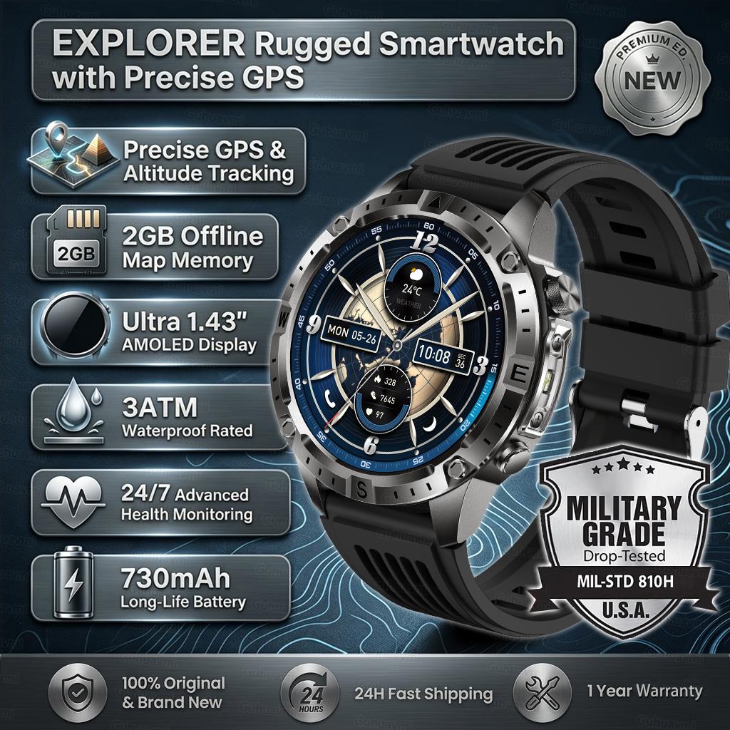 Новые Военные Спортивные Смарт-часы с GPS для Мужчин, Водонепроницаемые для Плавания, Фитнес-трекер, Батарея 730 мАч, 2 ГБ ОЗУ, Офлайн-карты, Смарт-часы Мужские