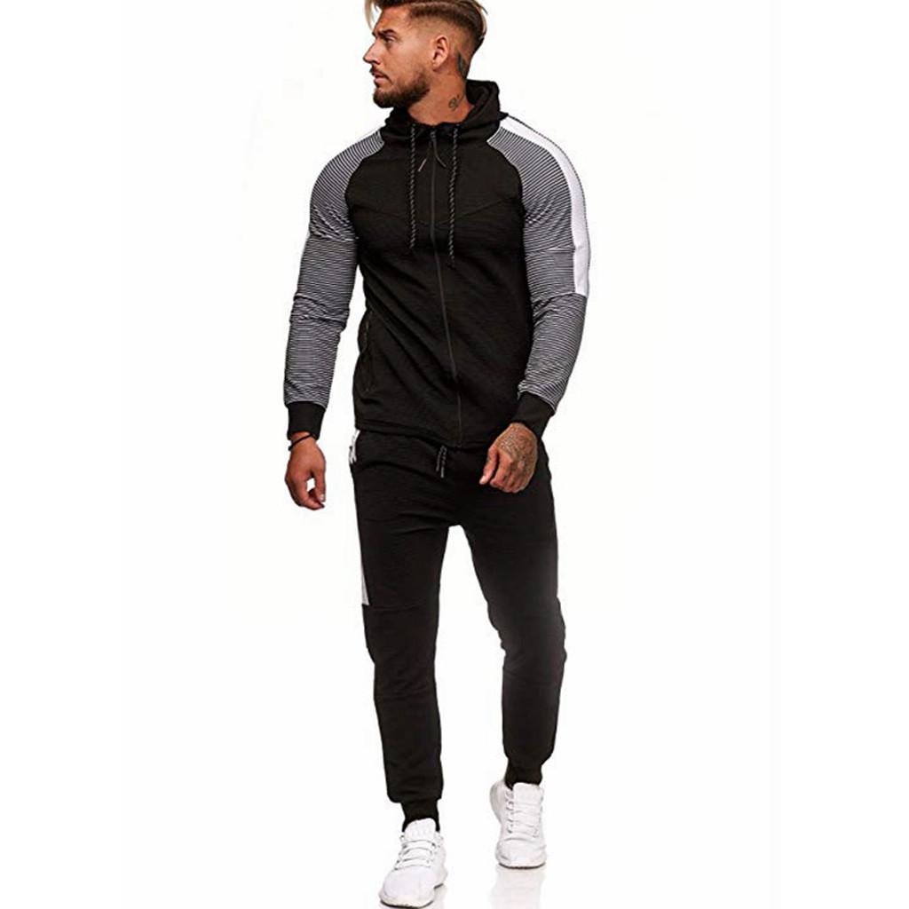 Мужской зимний свитшот с карманом, топ, брюки, комплекты, спортивный костюм, тренировочный костюм