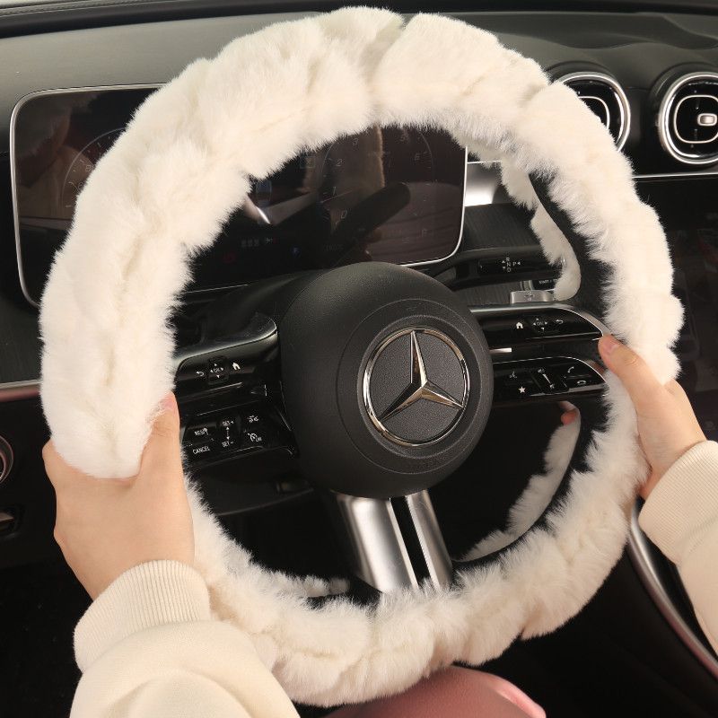 Car Steering Wheel Cover Winter Plush New High-End Anti-Slip Wear-Resistant Sweat-Absorbent Women's Cute Round Car Steering Wheel Cover
