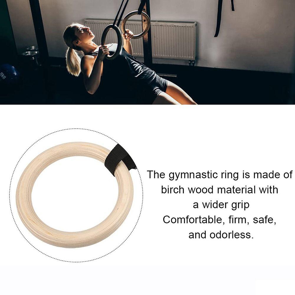 2Pcs Heavy Duty Gym Hanging Rings Solid Wood Pull Up Workout Rings Fitness Hoop Full Body Workout