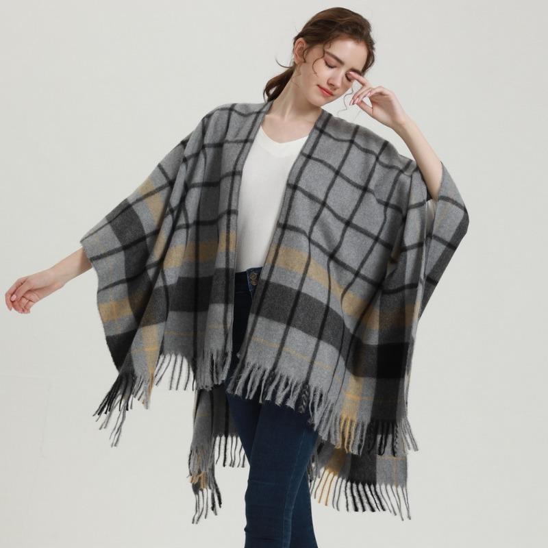 Plaid Scarf Shawl New Thorn Double-sided Can Be Worn Imitation Cashmere Split Shawl Summer Air-conditioned Room Nap Blanket