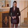 Elegant Blazer Women Fashion Brown Shoulder Pad Cinched Waist Suit Jacket Commute Office Lady Women's Professional Jacket