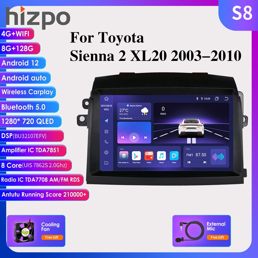 Hizpo Головное устройство 8G + 128G для Toyota Sienna 2 XL20 2003-2010, автомобильное радио, мультимедийный видеоплеер, навигация, стерео, GPS, Android, авто, Carplay, 4G, авторадио