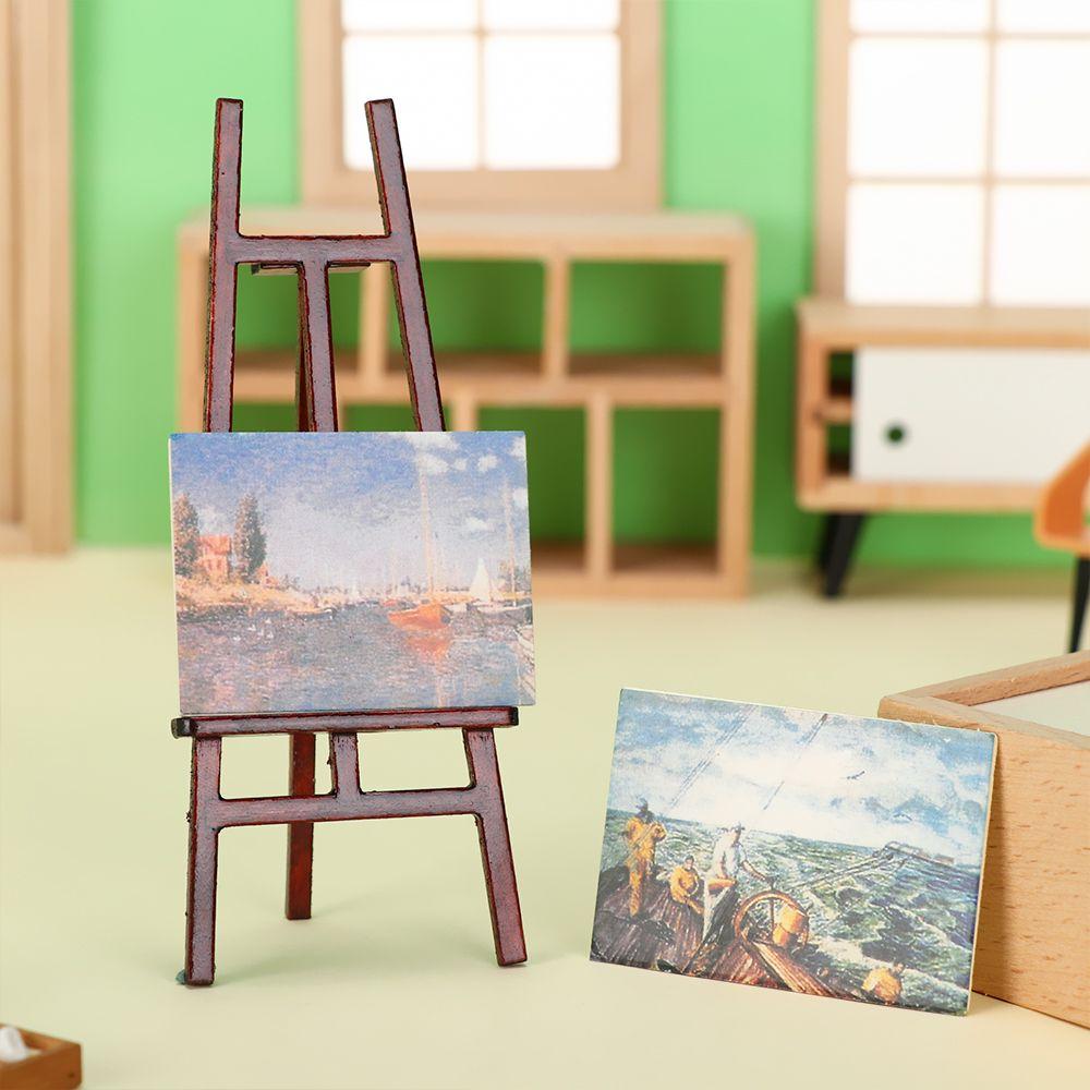 1:12 Dollhouse Dolls DIY Model Set Mini Wood Box Miniature Easel Artist Paint Pen Drawing Board