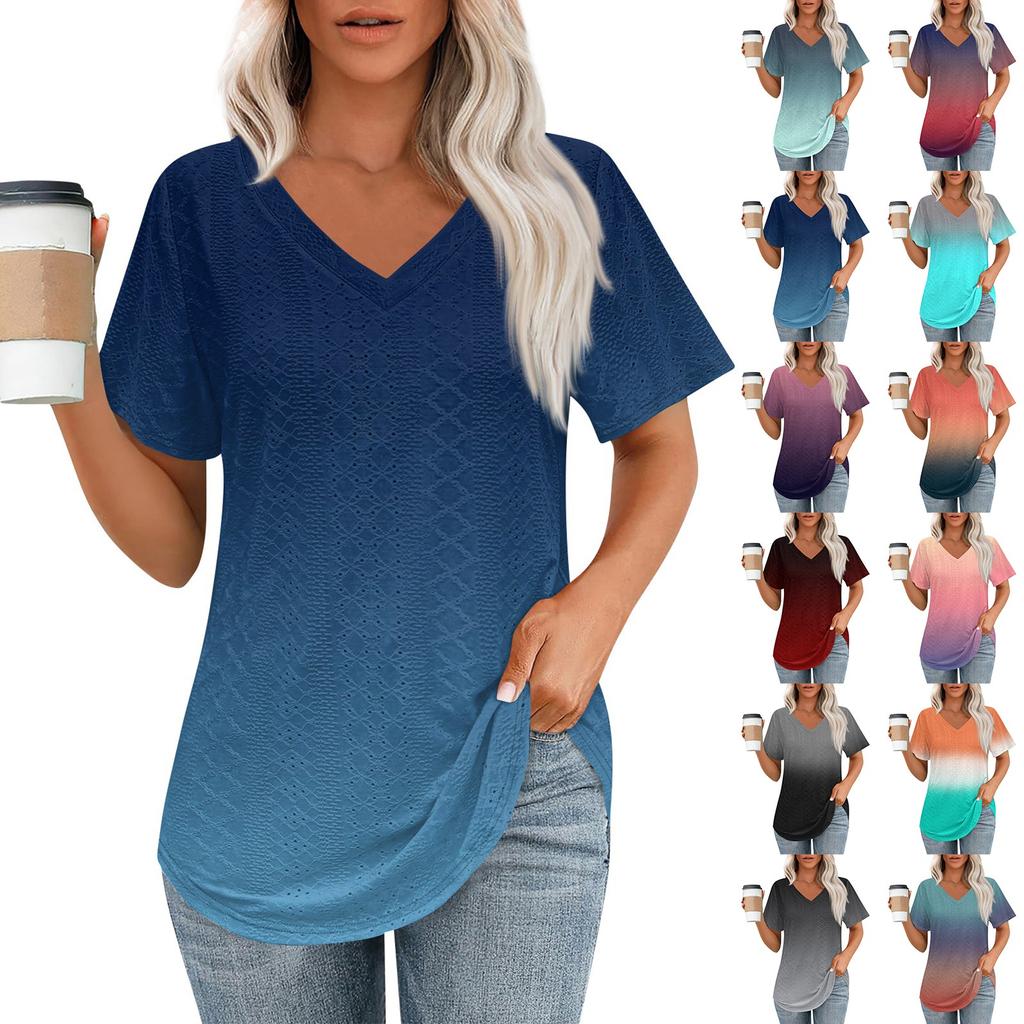 Женские футболки с V-образным вырезом и коротким рукавом, повседневные топы свободного кроя, базовые футболки с закругленным подолом