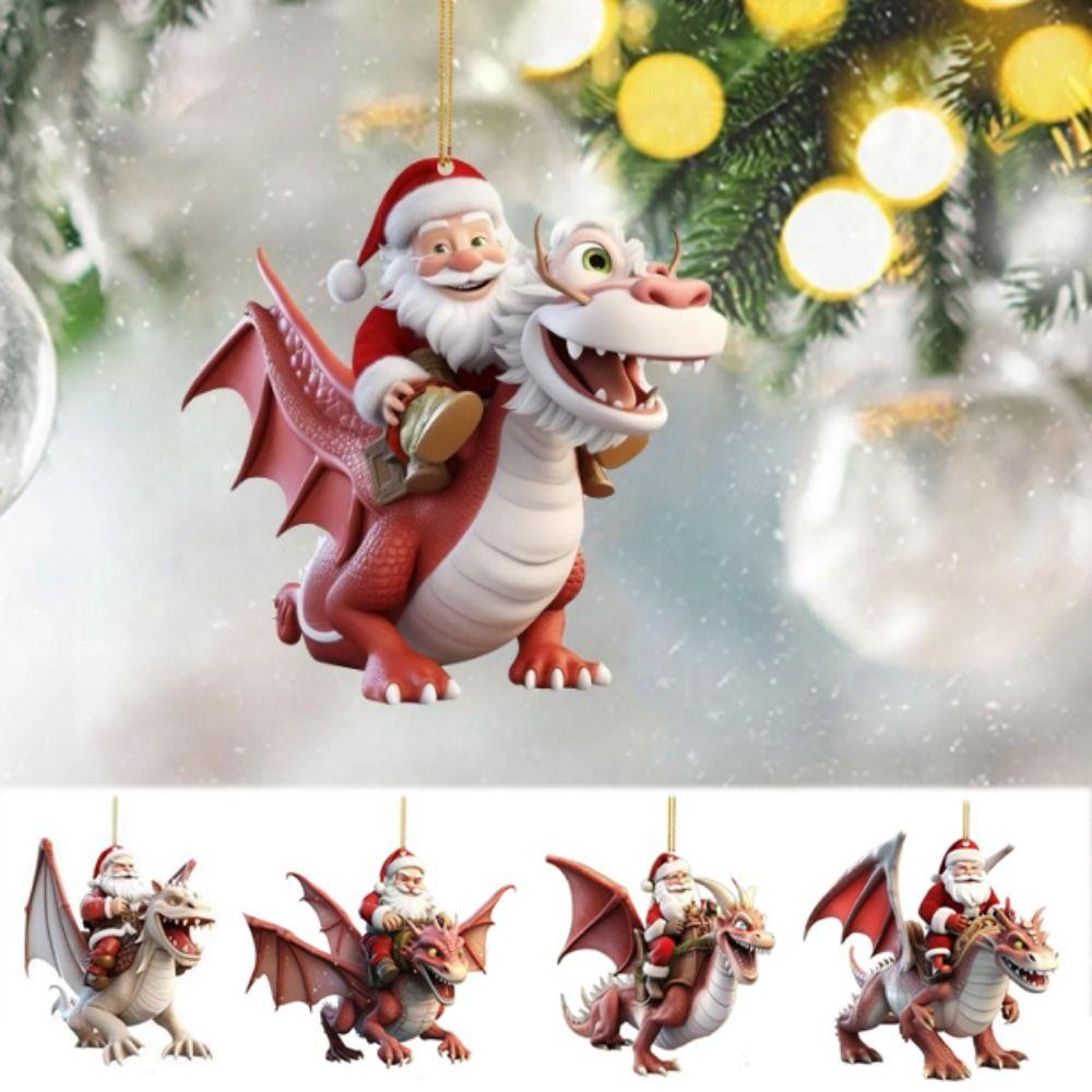 Мультяшное Рождественское украшение Санта Клаус Акриловая подвеска на елку Динозавр Новый год