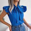 Шифоновая блузка женская с бантом, топы, рубашка на шнуровке, темпераментная, весна-лето, для работы, деревянное ушко