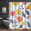 1pc Boldly colored floral shower curtain, made of polyester, machine washable, with hooks, suitable for bathroom décor.