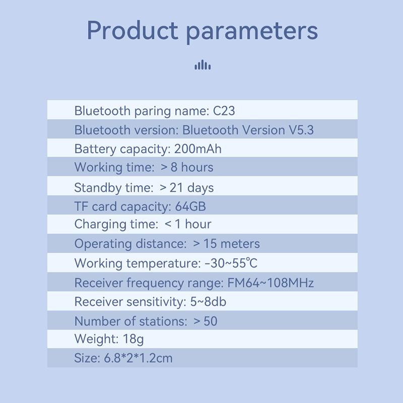 Портативный MP3-плеер Bluetooth 5.3 Аудиоприемник Hi-Fi Стерео Воспроизведение музыки FM-радио Дистанционная съемка Автоспуск Задний клип Дизайн Поддержка TF-карты