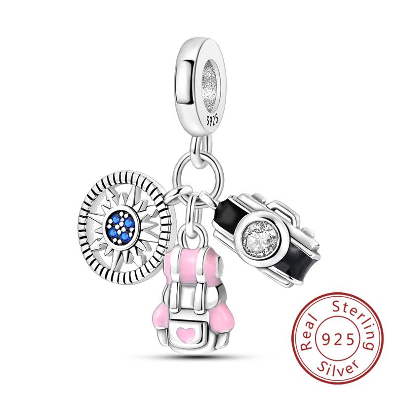 New 925 Silver Charm Airplane Camera Suitcase Love Travel Life DIY Beads Fit Original Charms Bracelet Jewelry