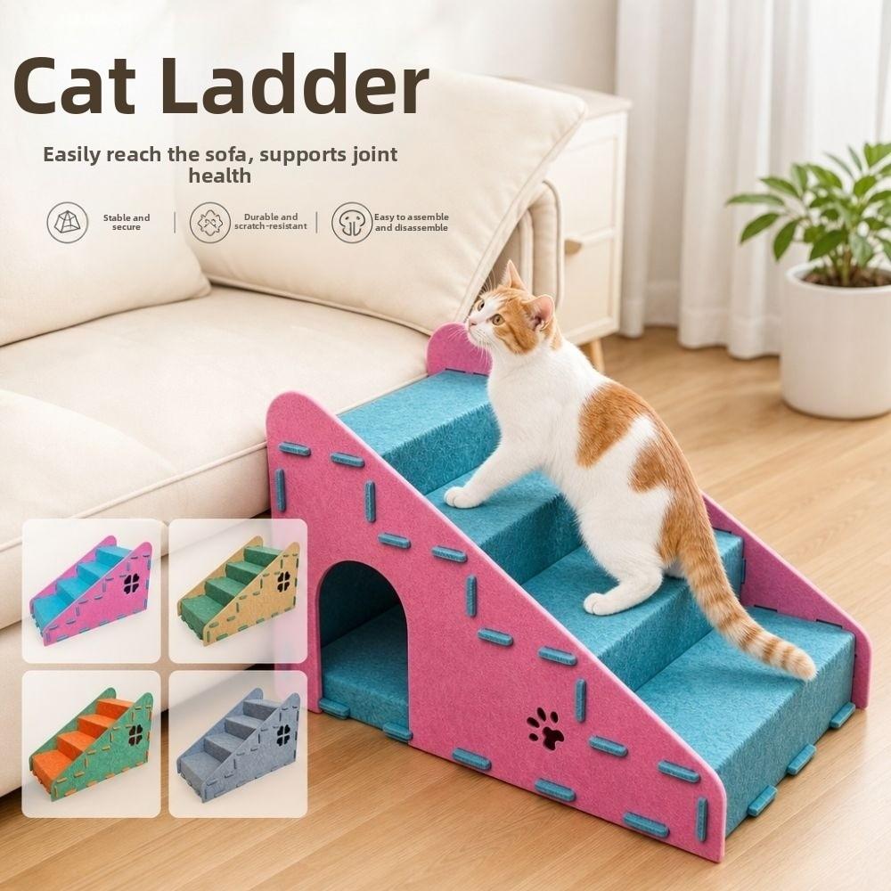 3-in-1 Pet Ramp Stairs Premium Felt Cat Scratching Board Sturdy Cat Bed House Cat Supplies