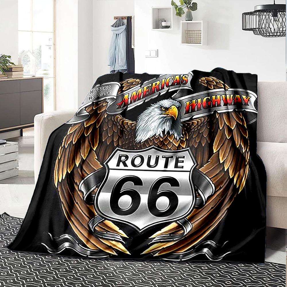 1pc Route 66 Highway Soft Flannel All Season Throw for Home, Office, Outdoor UseDurable Comfort Soft Warm Throw for Home