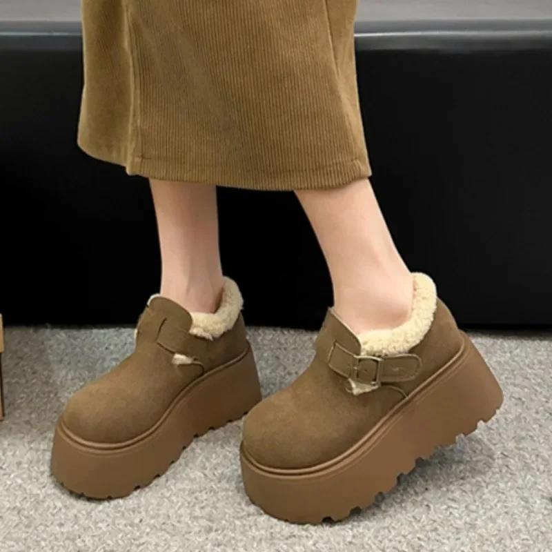 Модные зимние женские ботильоны 2025 года, новые, увеличивающие рост, на толстой подошве, Botas Mujer, повседневные, без застежек, теплые, плюшевые, женские, классические зимние ботинки
